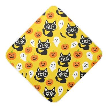 Imagem de Burbuja Toalha de banho para bebês Cats Halloween Pumpkins - Toalha de banho macia e absorvente de algodão musselina com capuz para recém-nascidos, 89 x 89 cm