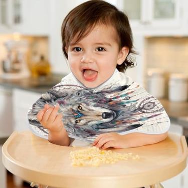 Imagem de CEBUGI Panos para Arrotar Musselina para Bebês 56 x 28 cm Toalhas de Banho Absorventes Macias Lobo Dreamcatcher Trapos de Arrotar Algodão para Bebês Meninos e Meninas Pacote com 4