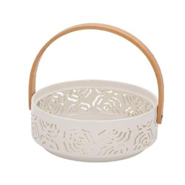 Imagem de Fruteira Fruteira com recorte em forma de rosa, alça e design ventilado, ideal para servir refeições. Decoração de mesa em estilo vintage-chique. Decoração de mesa(Grande)