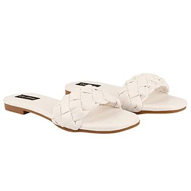 Imagem de Shoetopai Sandália feminina trançada confortável aberta casual verão praia, Branco, 40 EU