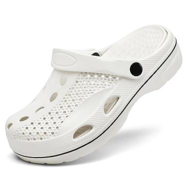 Imagem de VZQ Pantufas femininas e masculinas com suporte de arco sem cadarço para jardim, sandálias de praia ao ar livre com fascite plantar, palmilhas acolchoadas para pés, Branco, 14-15 Wide Women/12-13 Wide