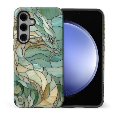 Imagem de Flivro Capa para Samsung Galaxy S25 FE, 2 em 1 PC, capa rígida de silicone, amortecedor interno, antiarranhões, à prova de choque, design fino, vitral de dragão