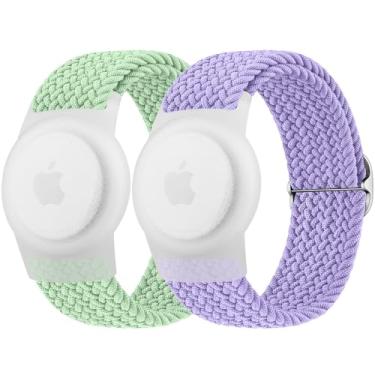 Imagem de Vanjua Pulseira para Apple AirTag, capa protetora compatível com suporte para rastreador GPS Air Tag com pulseira trançada, pulseira de relógio ajustável antiperda para crianças idosas (verde +