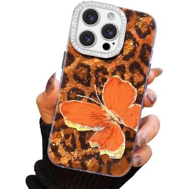 Imagem de I-MGAE-IN-AR Capa compacta para iPhone 15 Pro Max com design de borboleta, moldura de proteção de lente de câmera de diamante 3D, capa protetora de TPU macia e macia à prova de choque para mulheres