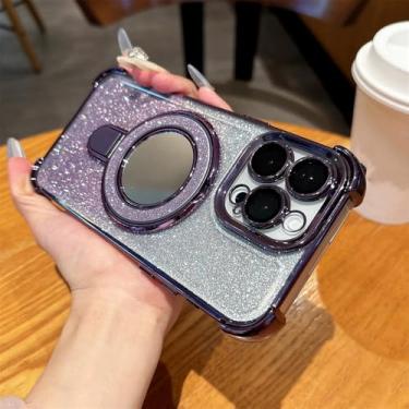 Imagem de Capa de celular com suporte magnético e espelho brilhante para iPhone 14 15 16 Plus 13 12 11, capa protetora com revestimento, roxa, para iPad Pro 13 (2024)