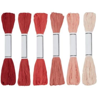 Imagem de FREEBLOSS 6 fios Sashiko, 6 novelos, 100% algodão, 6 x 50 m (55 jardas) de bordado japonês para costura à mão, fio grosso de algodão para acolchoar, suprimentos de bordado de costura à mão, vermelho