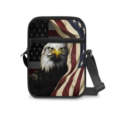 Imagem de CLOHOMIN Bolsa mensageiro para mulheres pequena bolsa tiracolo masculina bolsa tiracolo para chave óculos organizadores de cartões de crédito presentes de férias, Bandeira americana de águia