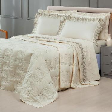Imagem de Cobre Leito + Jogo de Cama 7 Peças Queen Percal 200 Fios Mistral 100% 