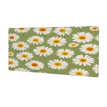 Imagem de Tapete de mouse grande com margarida verde à prova d'água para computador estendido tapete protetor de mesa antiderrapante base de borracha para escritório, computador, teclado, laptop e mesa de casa