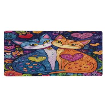 Imagem de Tapete de rato grande abstrato colorido para gato à prova d'água para computador estendido tapete protetor de mesa tapete de borracha antiderrapante para escritório, computador, teclado, laptop e mesa