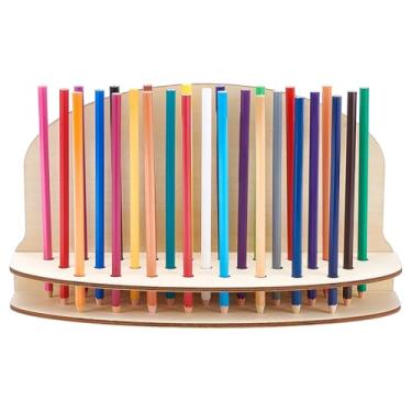 Imagem de BENECREAT Suporte de armazenamento de lápis de madeira com 27 furos, organizador de lápis de cor de mesa, suporte para lápis organizado para pincéis, canetas, lápis e ferramentas de arte, 29 x 9 x 19