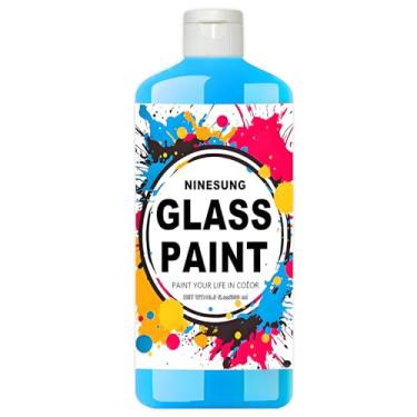 Imagem de ninesung Tinta de vidro azul celeste, 1 litro a granel jumbo - tinta acrílica para vitrais, janelas, taças de vinho, cerâmica e garrafas - para artistas e iniciantes (azul celeste, 34 Fl Oz)