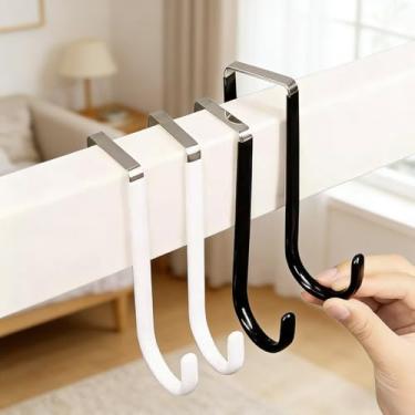 Imagem de 2 ganchos metálicos em forma de S de aço inoxidável, não perfurados, para cozinha, banheiro, armário, porta, casaco, toalhas, organizador de cabides de armazenamento (2 peças)