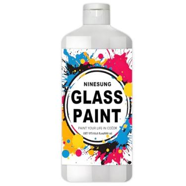 Imagem de ninesung Tinta de vidro branco, 1 litro jumbo a granel - Tinta acrílica para vitrais, janelas, taças de vinho, cerâmica e garrafas - para artistas e iniciantes (branco, 34 Fl Oz)