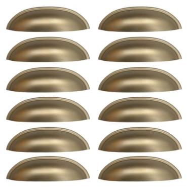 Imagem de Puxador Concha Dourado para Móveis, Metal, 8,5 cm, 12 Peças, Instalação Fácil, Estilo Vintage Moderno
