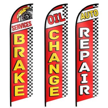 Imagem de Bandeira de pena de reparo de automóveis - Faixa de pena de troca de óleo - Bandeira de swooper de serviços de freio - Conjunto de três bandeiras de bandeira para negócios 3,7 m x 0,8 m (mastro não