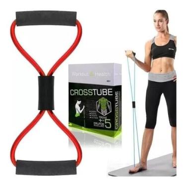 Imagem de Elástico Cross Tube para Treino, Resistência 7kg, com Alças de Eva, para Exercícios de Ombros, Bíceps, Tríceps e Glúteos, 43cm