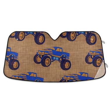 Imagem de Monster Truck Toys Print Blue Car Sun Shade Para-brisa Engraçado Personalizado Retrátil Carro Para-brisa Frontal Impressão Animal Automotivo P, 134,6 cm x 59,7 cm