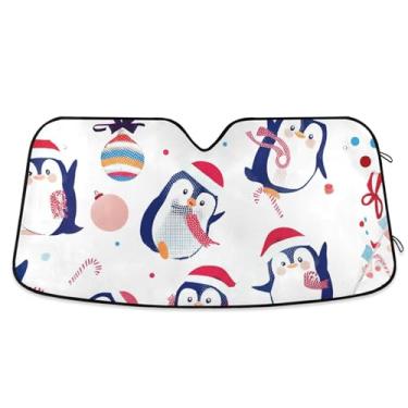 Imagem de Chapéus de pinguins de Natal para-sol doce para para-brisa de carro universal retrátil sombra de carro para para-brisa dianteiro impressão animal M, 139,7 cm x 70,1 cm