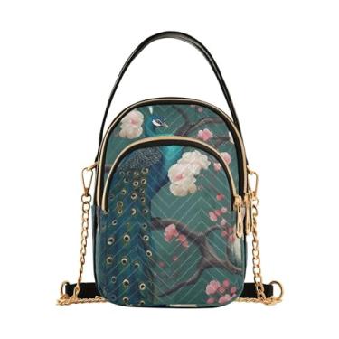 Imagem de Lindos pavões em ramos com bolsa de mão pequena de frutas com alça de ombro, bolsas de ombro transversais para mulheres, Belos pavões em ramos com frutas - 2, One Size