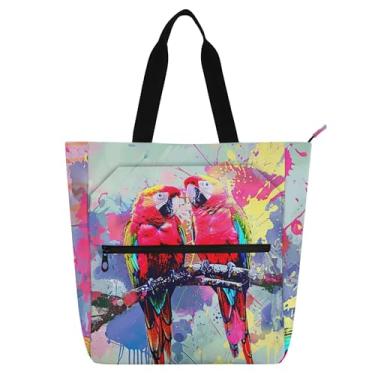 Imagem de GAIGEO Sacola de lona para trabalho de papagaios coloridos para pintura de lona escolar bolsa utilitária infantil com compartimentos