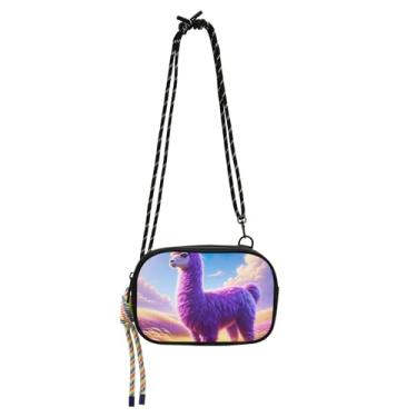 Imagem de TSENQUE Bolsas para mulheres bolsa transversal pequena bolsa para celular com alça pochete sobre o ombro bolsas viagem roxo lhama fantástico