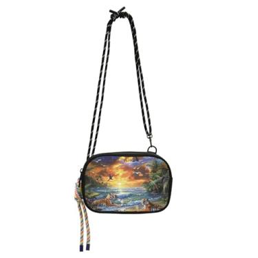 Imagem de TSENQUE Bolsa pequena para mulheres, bolsas transversais, bolsas de ombro, pochete de viagem, carteira para celular, pintura de praia, cenário de tigres