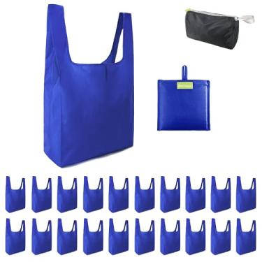 Imagem de BeeGreen Sacos de supermercado azuis reutilizáveis ​​por atacado azul reutilizável sacos de cozinha a granel dobráveis - lavável na máquina com zíper bolsa de armazenamento 20 pacotes