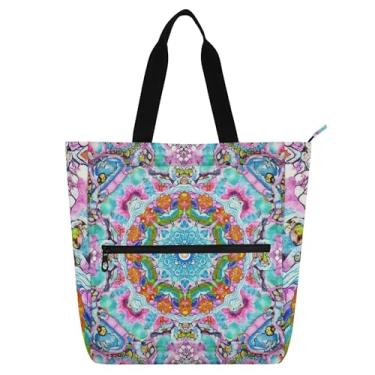 Imagem de GAIGEO Mandala Aqua Bolsa de trabalho feminina de lona universitária bolsa de mão para professores com compartimentos
