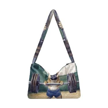 Imagem de Bolsa de ombro feminina flutuante Cat on Red Crab, bolsa de ombro feminina, bolsa de ombro feminina, Pesos de levantamento de filhotes na academia, One Size