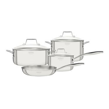 Imagem de Jogo de Panelas Tramontina Grano 4 Peças em Aço Inox Corpo Triplo e Tampa de Vidro
