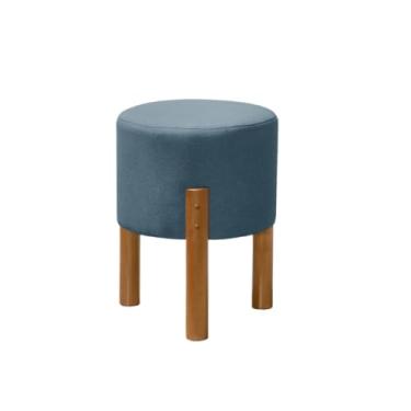 Imagem de Puff Decorativo Redondo com Pés em Madeira Maciça – Puff Multiuso para Sala e Quarto, Design Moderno, até 120kg(Azul)