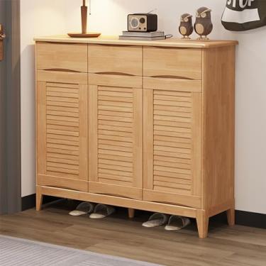 Imagem de Armário de sapato fechado com 4 prateleiras, armário de armazenamento de sapatos, organizador de caixa de sapatos de 3 portas, com 3 gavetas, para sala de estar, entrada e sala de família (cor de