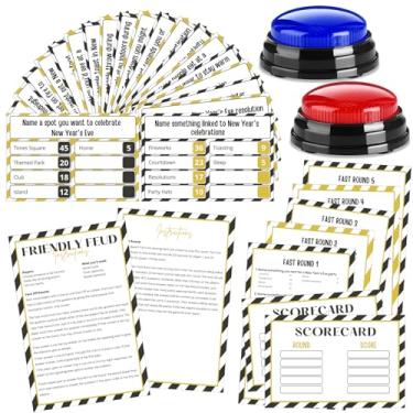 Imagem de Humyoun New Year Family Fued Game Cards with 2 Answer Buzzers, New Years Eve Family Trivia Quiz Game Night Fun Holiday Fued Cards for Adults Party Office Classroom Team Building Countdown