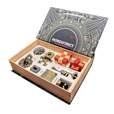 Imagem de NORDISTRICT IQ Challenge Puzzles - Conjunto de caixa de quebra-cabeça mecânica de metal e madeira, 9 peças, jogos de quebra-cabeças 3D para adultos e adolescentes, brinquedos de bloqueio de