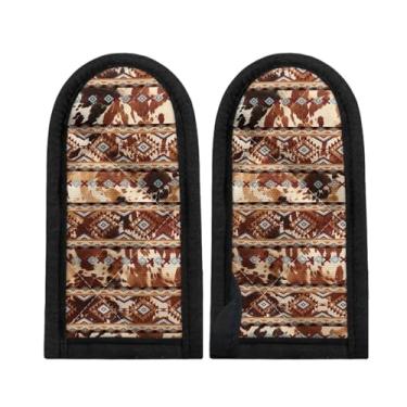 Imagem de Coldinair 2 capas de alça quente de vaca marrom asteca manga de panela mangas de aderência resistentes ao calor capas de frigideira de ferro fundido para mulheres e homens, luvas antiderrapantes para