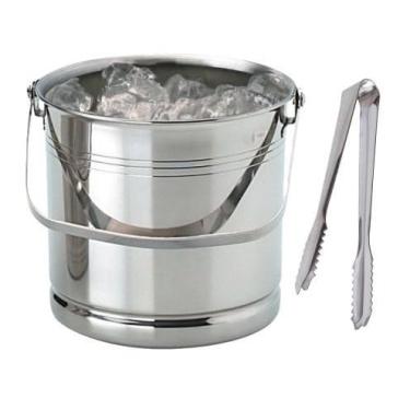 Imagem de Balde De Gelo Para Champanhe De AçO InoxidáVel Com 1,5 Litros, AlçA E Bandeja DivisóRia — Balde Para Vinho E Gelo