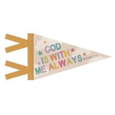 Imagem de WXHUM Bandeiras de flâmulas cristãs para decoração de casa, versículo bíblico religioso, escritura, arte de parede, decoração para quarto, sala de estar, igreja, escritório, God Is With Me Always, 20