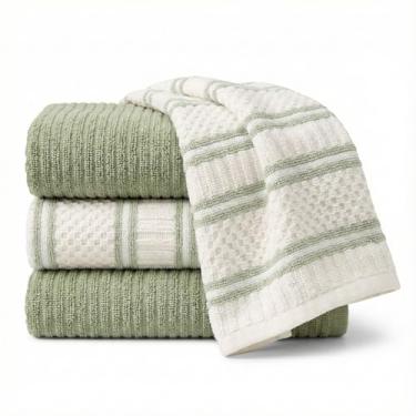 Imagem de MosJos Toalhas de cozinha, toalhas de mão de algodão, verde sálvia e nervuras creme - Mini conjunto de 4 panos absorventes de secagem à mão, 45 x 71 toalhas de cozinha