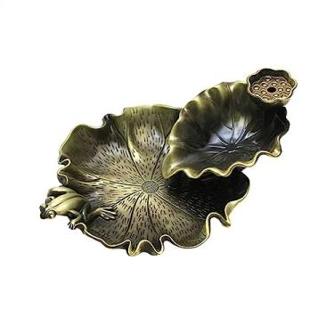 Imagem de porta-vara de incenso Banco de incenso metal vintage, banco, cerimônia chá, decoração, formato folha lótus, meditação zen, ornamento, queimador(B)