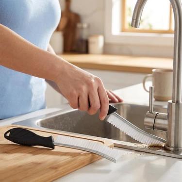 Imagem de Escova de limpeza de fendas, ferramentas de limpeza de lacunas multifuncionais com cerdas de nylon rígidas, ideal para banheiro, cozinha, pia, janela, branco, pacote com 2
