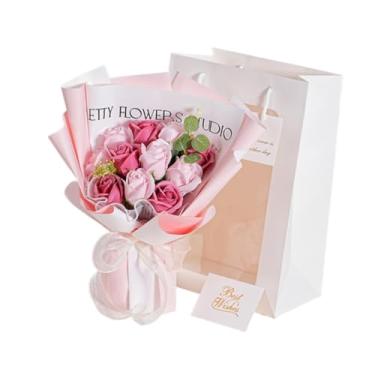 Imagem de IEUDNS Flores de sabonete com flores preservadas, artificiais e criativas, duram de 2 a 3 anos, perfeitas para o Dia dos Namorados, casamentos e outras, Rosa