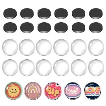 Imagem de NEOCLICK Kit de ímãs de geladeira de vidro faça você mesmo, 24 peças, ímãs de ferrite de cerâmica redondos fortes de 1,8 x 0,5 cm com cabochão de vidro transparente para artesanato DIY, geladeira