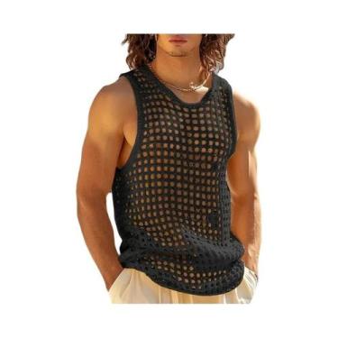 Imagem de Camiseta Regata Masculina Estilo Americano Com Recortes Em Malha Sem M