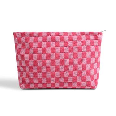 Imagem de Dalulu Bolsa de cosméticos linda bolsa de maquiagem acessórios Y2k bolsa de maquiagem estética bolsa Y2k bolsa de maquiagem xadrez para mulheres, rosa, Bolsa cosmética floral bolsa cosmética grande