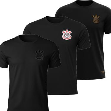Imagem de Kit 3 Camisas Corinthians Algodão Bordado - Masculino-Masculino