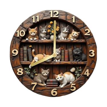 Imagem de Generic Relógio de parede retrô com design redondo, sem som, com numerais arábicos, estilo rústico, ideal para sala de estar, cafeteria, restaurante e quarto, 30cm