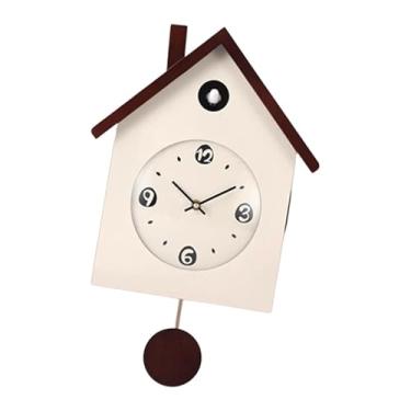 Imagem de Generic Relógio de parede de madeira com pêndulo e carrilhão, com volume ajustável, ideal para quarto, festa, sala de estar e cozinha, Bege