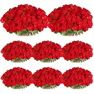Imagem de 50 peças de rosas artificiais, flores de seda falsas a granel, rosas realistas, flores falsas com haste longa, buquê de rosas para centro de mesa, arranjo de flores, decoração de casa, dia dos