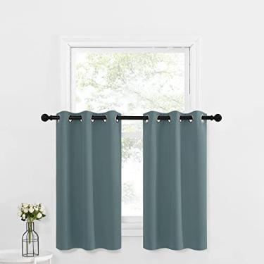 Imagem de Cortinas blackout Farmhouse para porão de cozinha, isolamento térmico, ilhós, pequena cortina de janela para armário de banheiro, 106 cm de largura por 91 cm de comprimento, 1 painel, azul acinzentado
